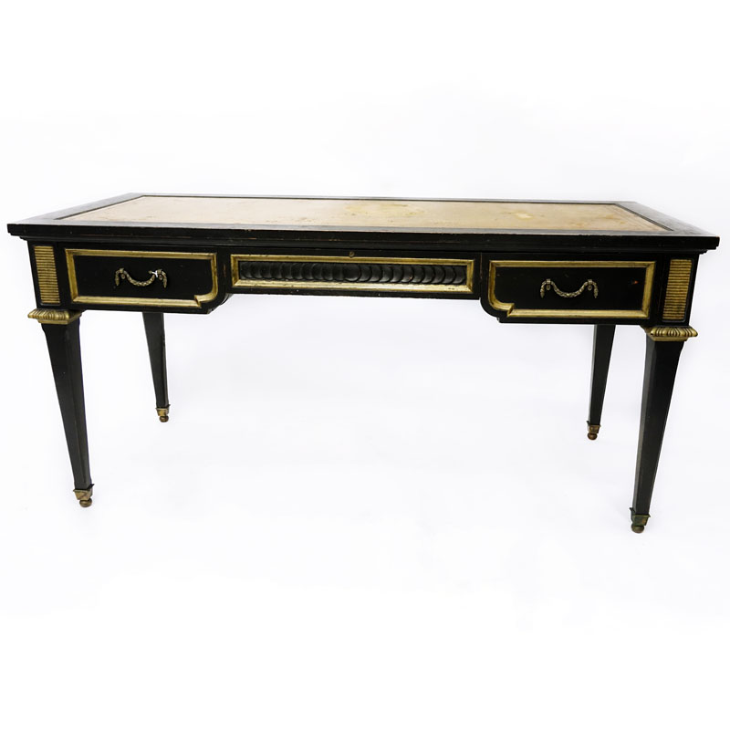 Karges Furniture Co. Ebony and Gilt Desk with Leather Top.