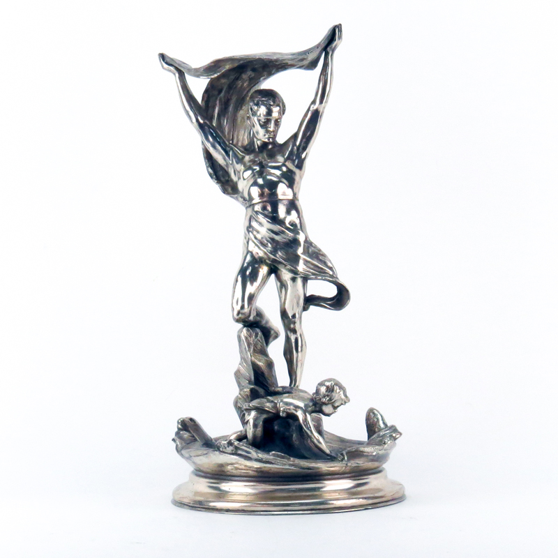 Eugen Marcus Style Art Nouveau Silver Metal Centerpiece Sculpture.