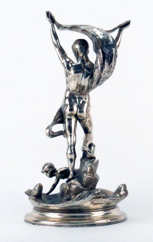 Eugen Marcus Style Art Nouveau Silver Metal Centerpiece Sculpture.