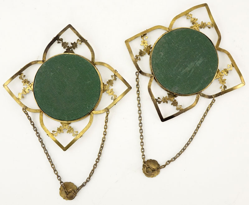 Pair of Antique French Gilt Bronze and Enamel Hanging Frames.