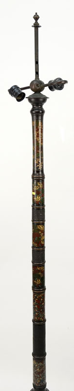 Late 19th or Early 20th Century Japanese Bronze and Champlevé Enamel Two Light Floor Lamp.