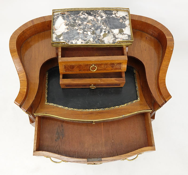 Early 20th Century Louis XV Style Parquetry Inlaid and Bronze Mounted Bureau de Dame.