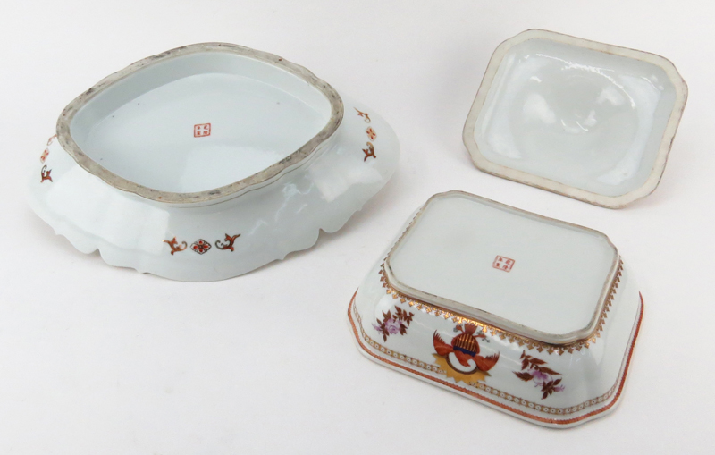 Two (2) Vintage Chinese 18th Century Style Export Porcelain for the American Market Tableware. Includes a large serving dish and covered dish.