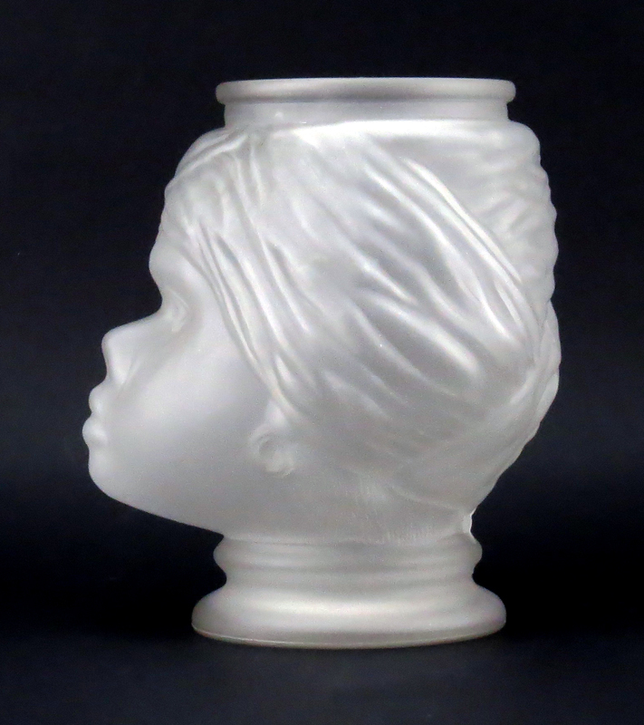 Mid Century Frosted Glass Blackamoor Girl Head Vase/Planter.