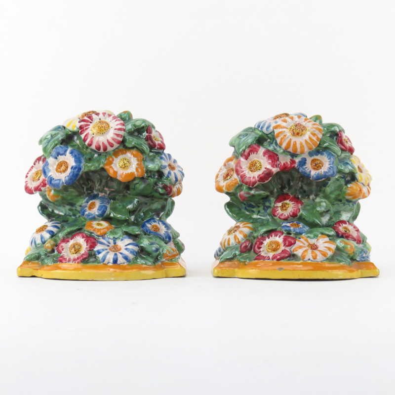 Pair of Polychrome Italian Deruta Faience Pottery Brackets/bookends.