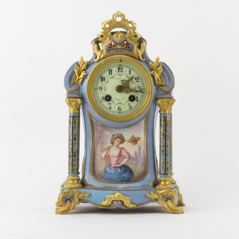 Antique Sevres Style Bronze Mounted, Cloisonné,  Porcelain Mantel Clock.