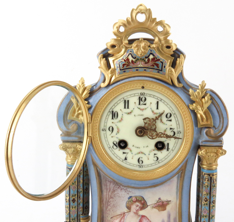 Antique Sevres Style Bronze Mounted, Cloisonné,  Porcelain Mantel Clock.