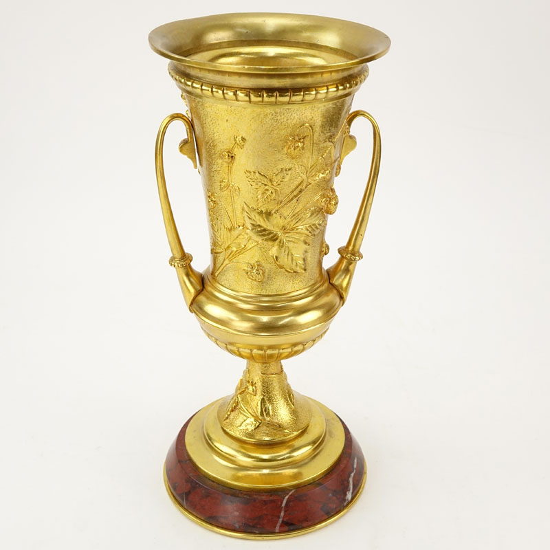 Early 20th French Empire Style Century Gilt Bronze Relief Urn Mounted on Underside.