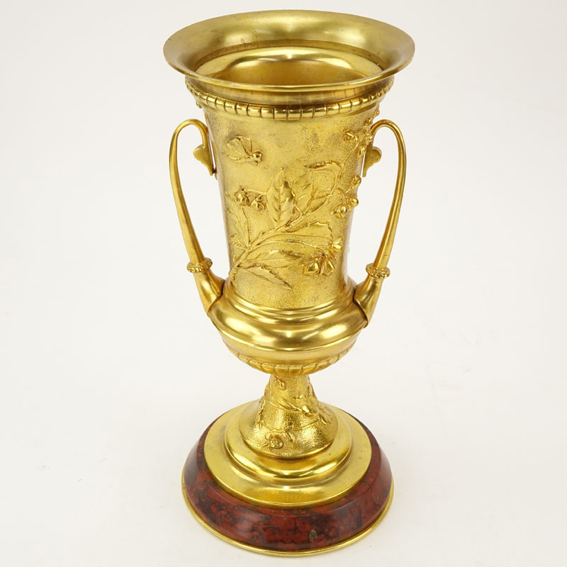 Early 20th French Empire Style Century Gilt Bronze Relief Urn Mounted on Underside.