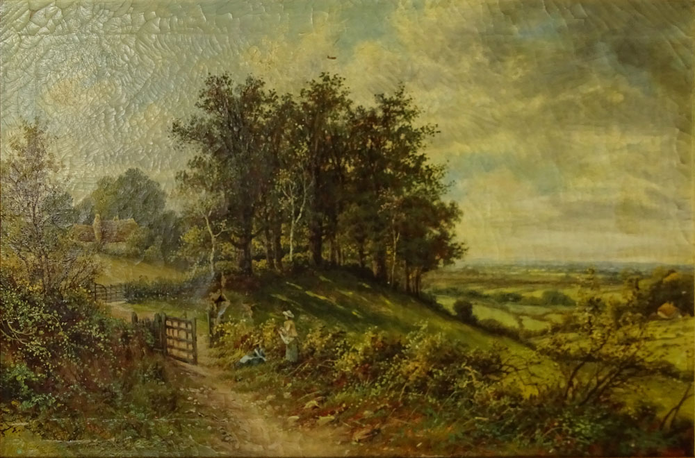 Early 20th Century Hilton Masters, American Oil on Canvas Rural Landscape with Figures.