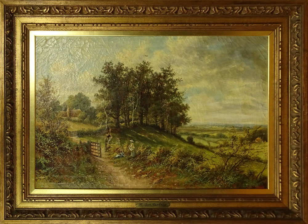 Early 20th Century Hilton Masters, American Oil on Canvas Rural Landscape with Figures.