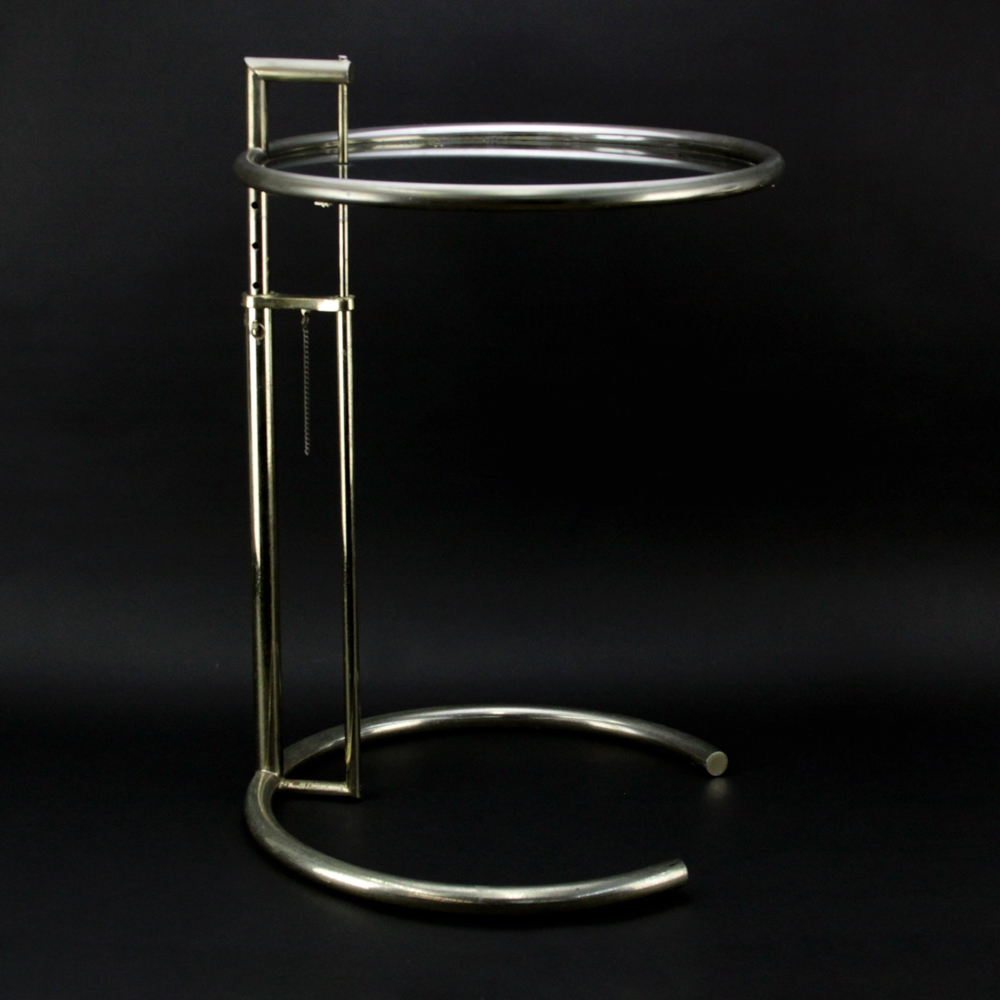 after Eileen Gray, Modern Stainless Steel and Glass Adjustable Side Table,  "Adjustable Table E 1027". 