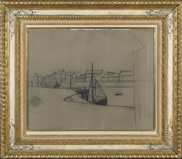 André Derain French (1880-1954) Crayon on Paper Laid Down on Canvas "Bateau a Gravelines" (Mer du Nord) Circa 1934-1935.