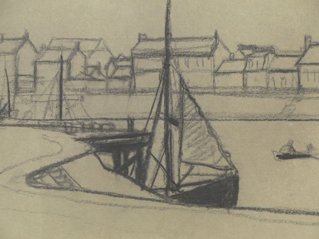 André Derain French (1880-1954) Crayon on Paper Laid Down on Canvas "Bateau a Gravelines" (Mer du Nord) Circa 1934-1935.