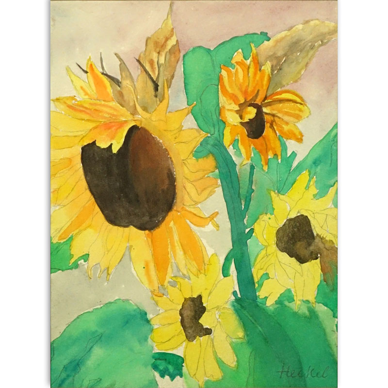 Erich Heckel, German (1883-1970) Watercolor on Paper, Still Life with Sunflowers. 