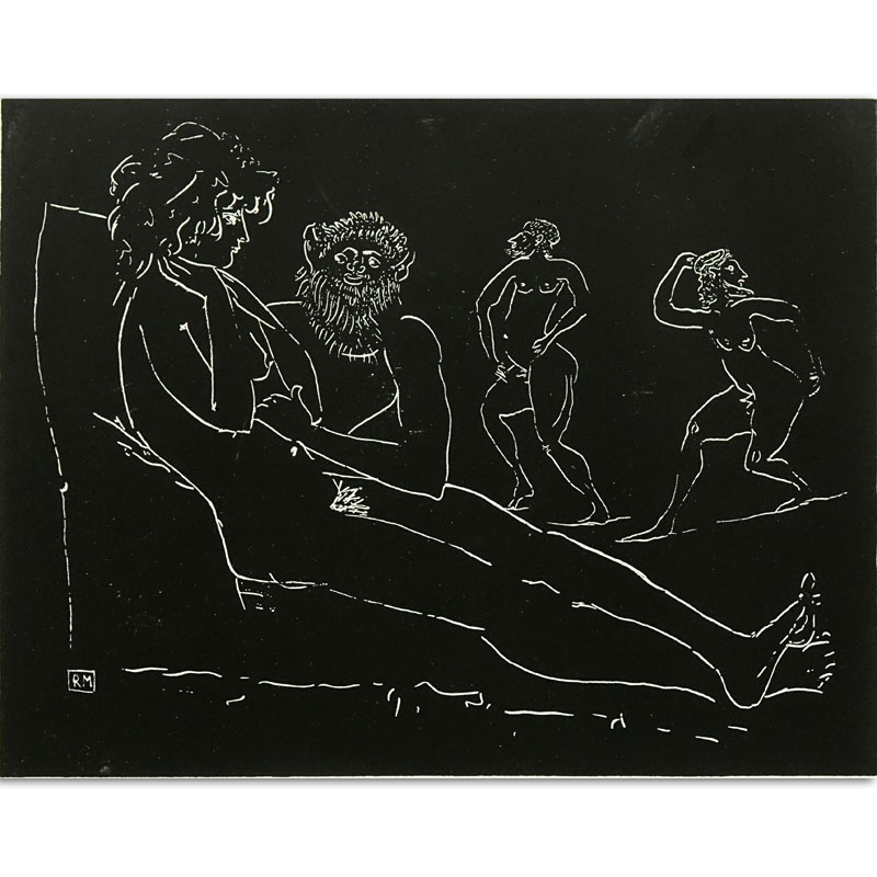 After Pablo Picasso, Spanish (1881-1973) Etching “Bacchanal Scene” Bears initial RM in plate.