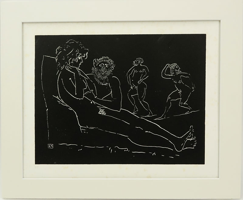 After Pablo Picasso, Spanish (1881-1973) Etching “Bacchanal Scene” Bears initial RM in plate.