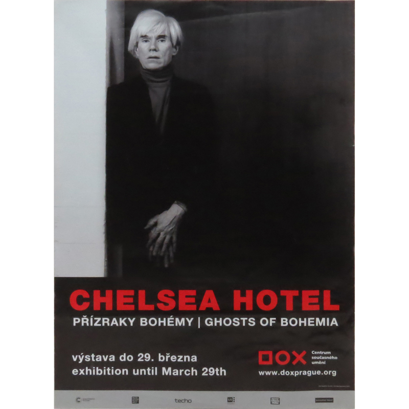 Exhibition Poster From DOX Centre for Contemporary Art 'Chelsea Hotel: Ghosts of Bohemia' Features Andy Warhol photograph by Robert Mapplethorpe.