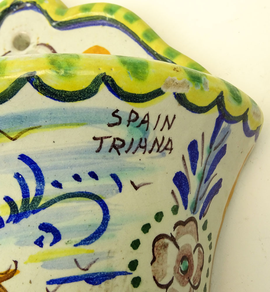 Pair of Vintage Spanish Majolica Wall Pockets. Signed Spain Triana.
