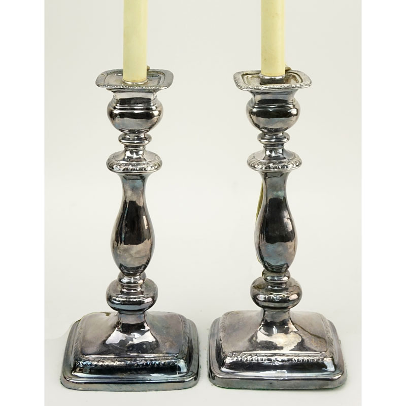 Pair of Vintage Silver Plate Candle Sticks Now As Lamps.