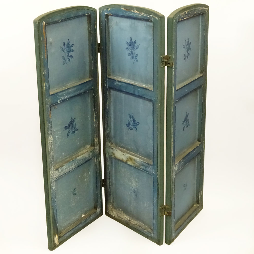 19/20th Century Probably Italian Hand Painted Canvas and Wood Tri Fold Panel.