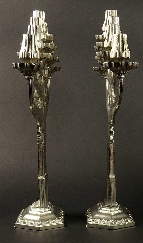 Pair of Art Deco Style 20th Century Aluminum Seven (7) Arm Candelabra.