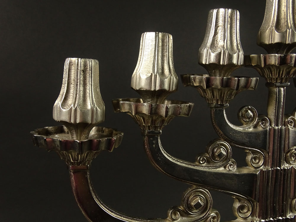 Pair of Art Deco Style 20th Century Aluminum Seven (7) Arm Candelabra.