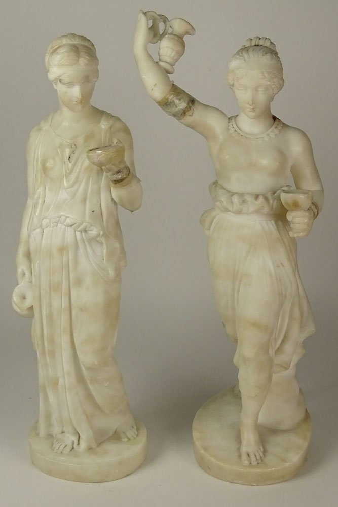 Pair 19/20th Century Classical Carved Alabaster Figurines. Signed A. Gemmoy?