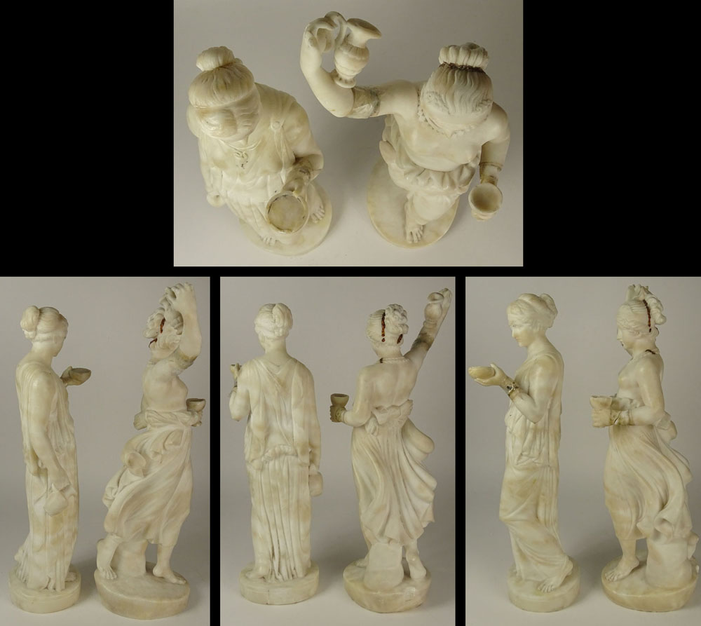 Pair 19/20th Century Classical Carved Alabaster Figurines. Signed A. Gemmoy?