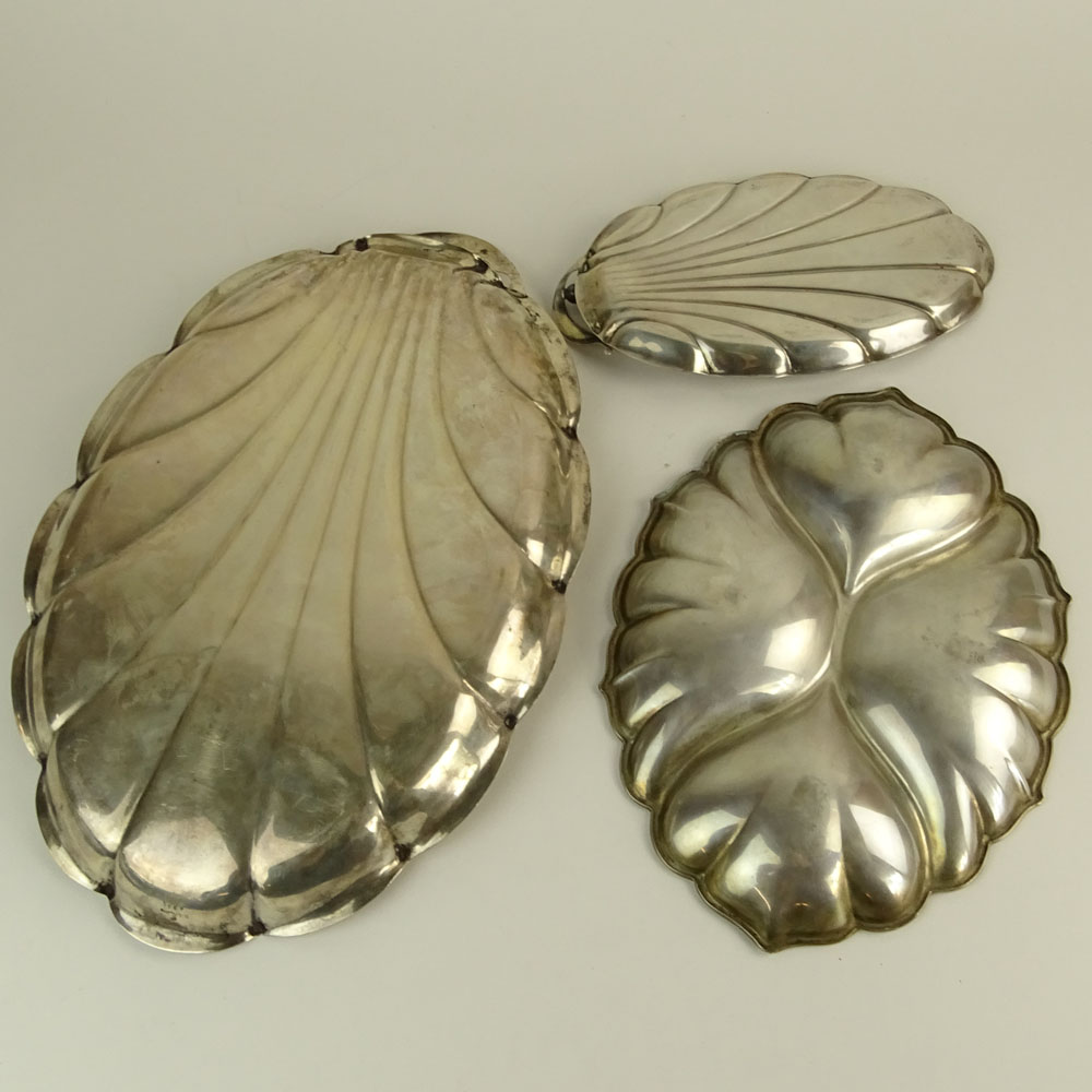 Collection of Three (4) Sterling Silver Leaf Shaped Serving Trays