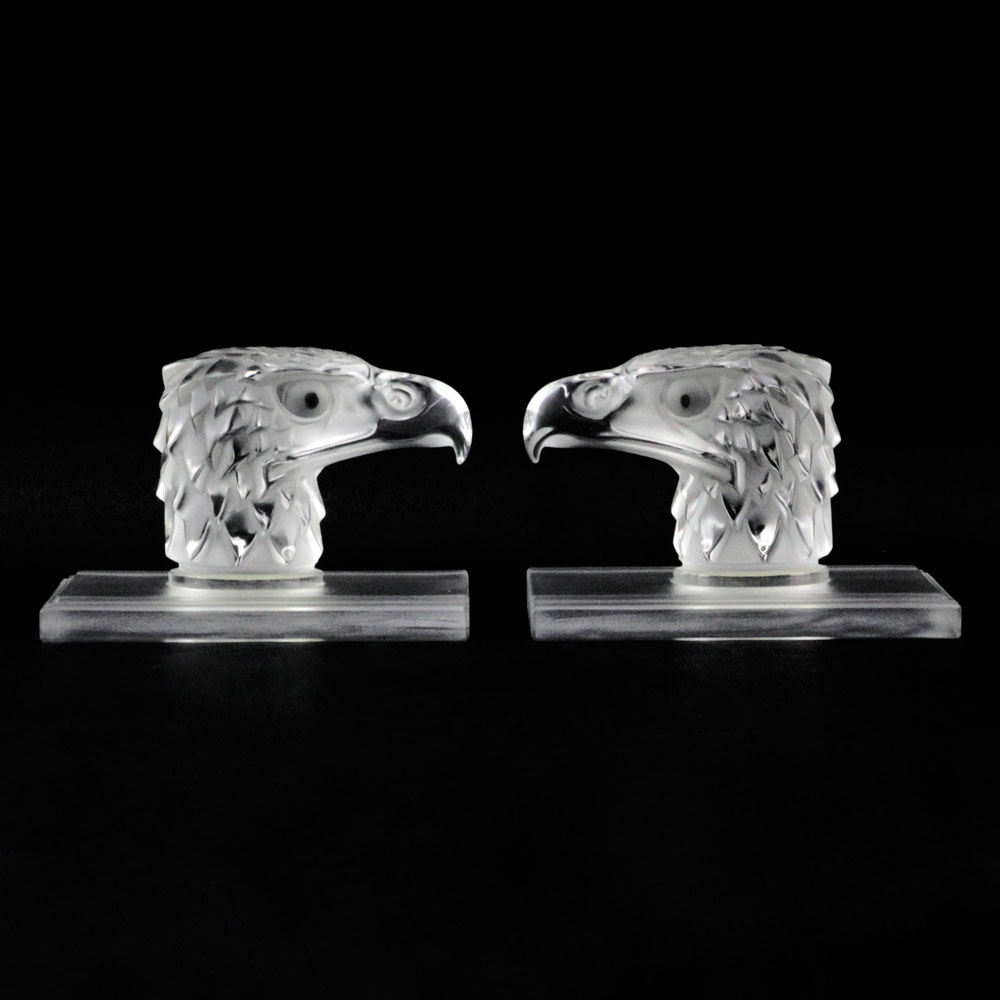 Pair of Vintage Lalique France "Tete D'Aigle" Clear and Frosted Bookends.