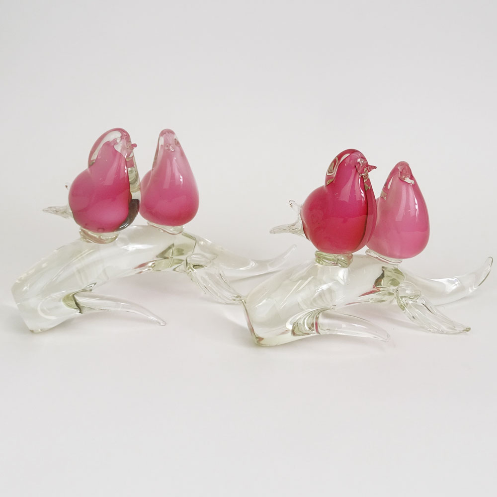 Pair of Mid 20th Century Italian Murano Glass Bird Groups. Unsigned.