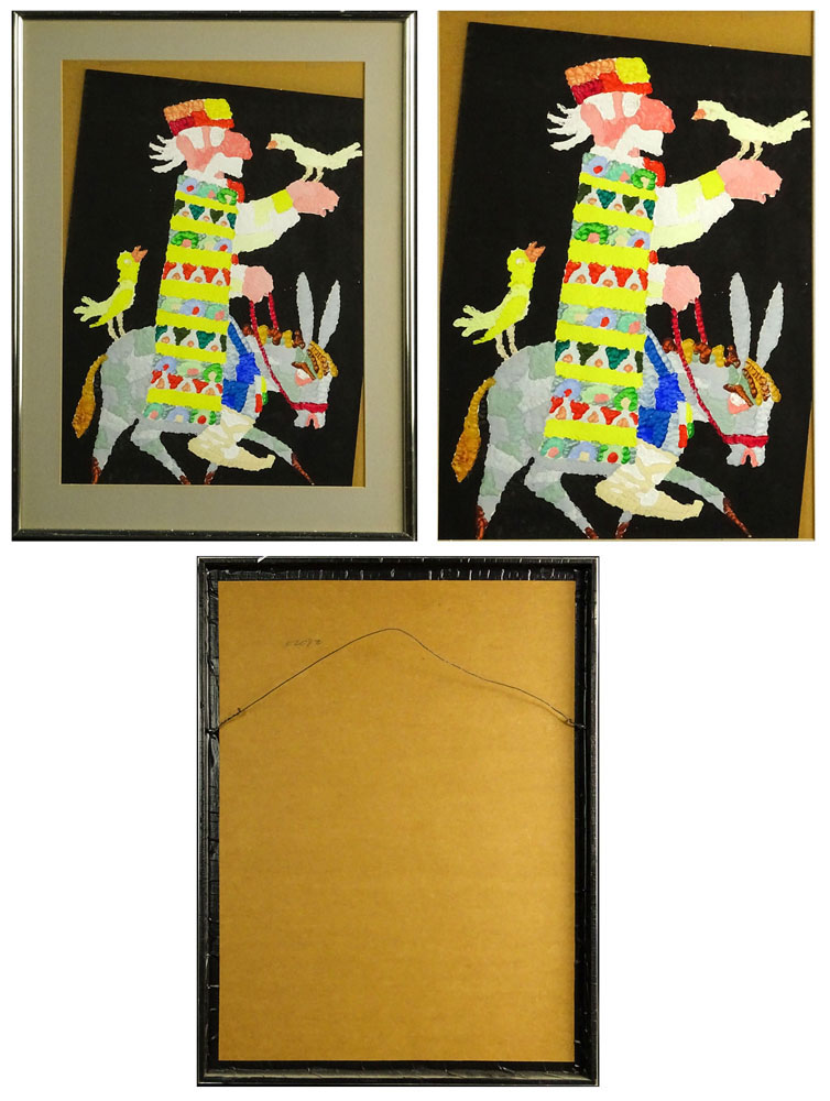 Jovan Obican, French (1918-1986) Two (2) Gouache on Paper Paintings. "Man on Donkey" & "Musicians" Signed lower right. 