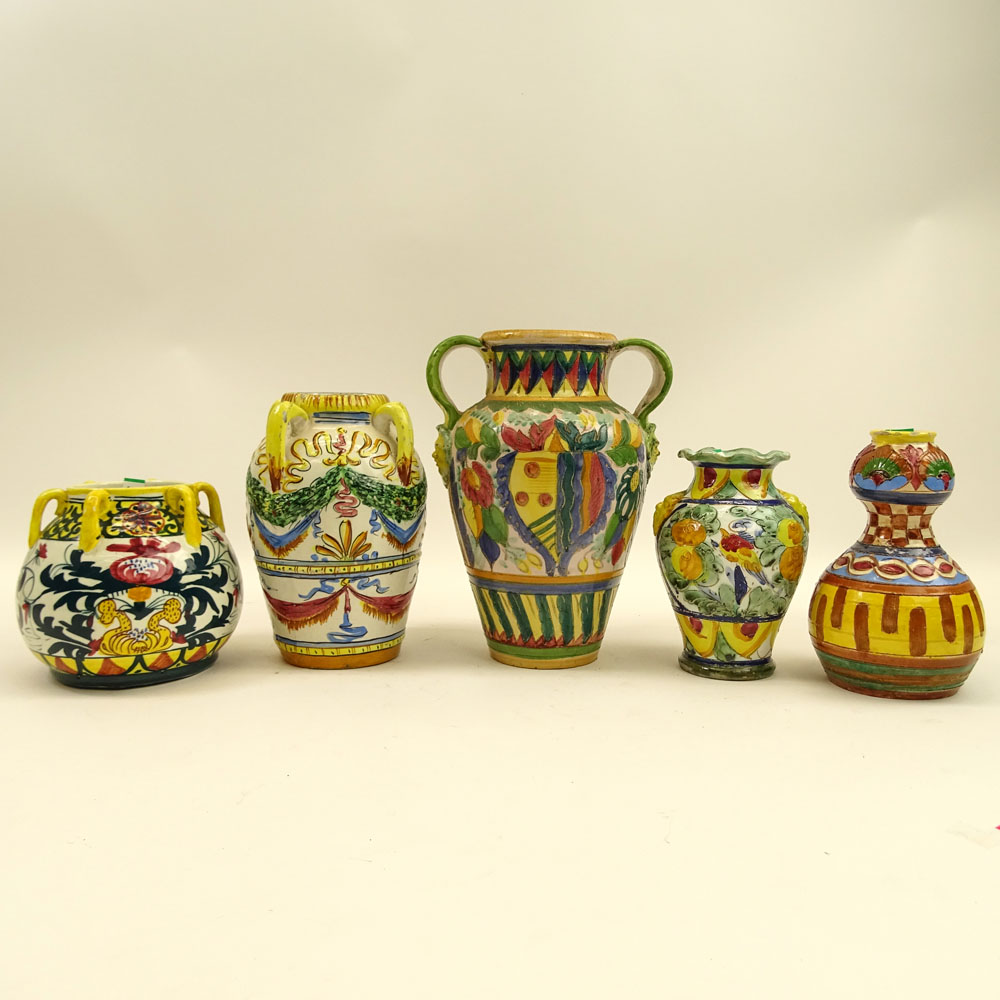 Lot of Five (5) Vintage Majolica Urns and Vases. Various sizes.