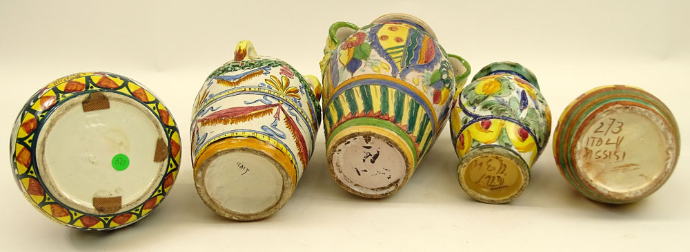 Lot of Five (5) Vintage Majolica Urns and Vases. Various sizes.