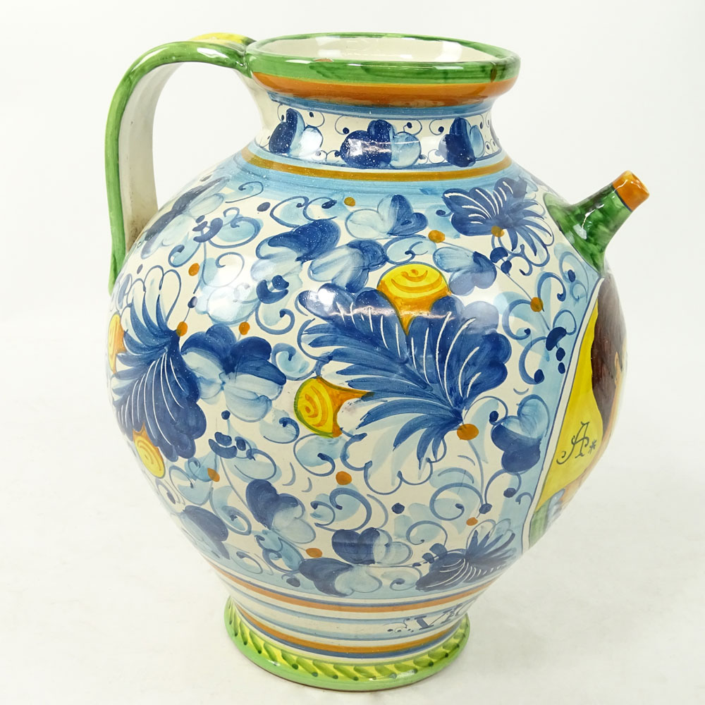 Oversize 20th Century Italian Majolica Pottery Pitcher.