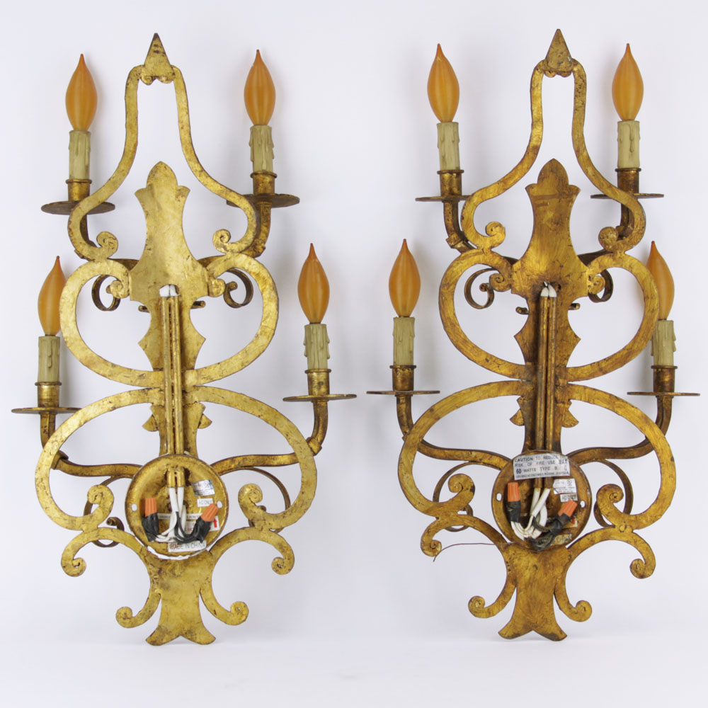 Pair of Vintage Burnished Metal Four (4) Light Sconces.