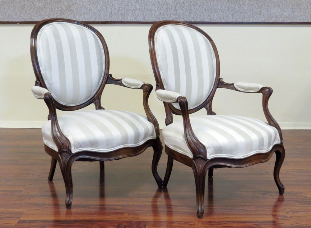Pair of French Louis Philippe (1830-1848) Carved Beech Wood Fauteuils.