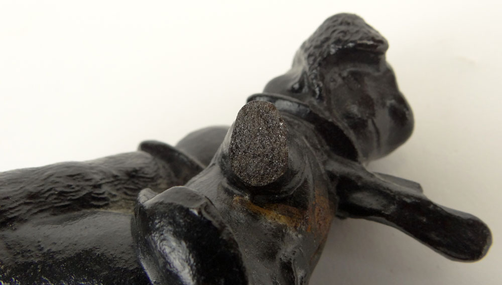 Early 20th Century Cast Metal Figure Group "Children Sledding". Illegible Marked to Base. 