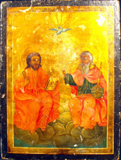 19/20th Century Eastern Orthodox Hand Painted Wooden Icon of Two (2) Saints.