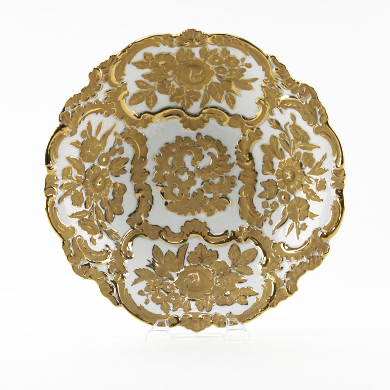 Meissen Germany Raised Floral Relief Gilt Embossed Bowl.