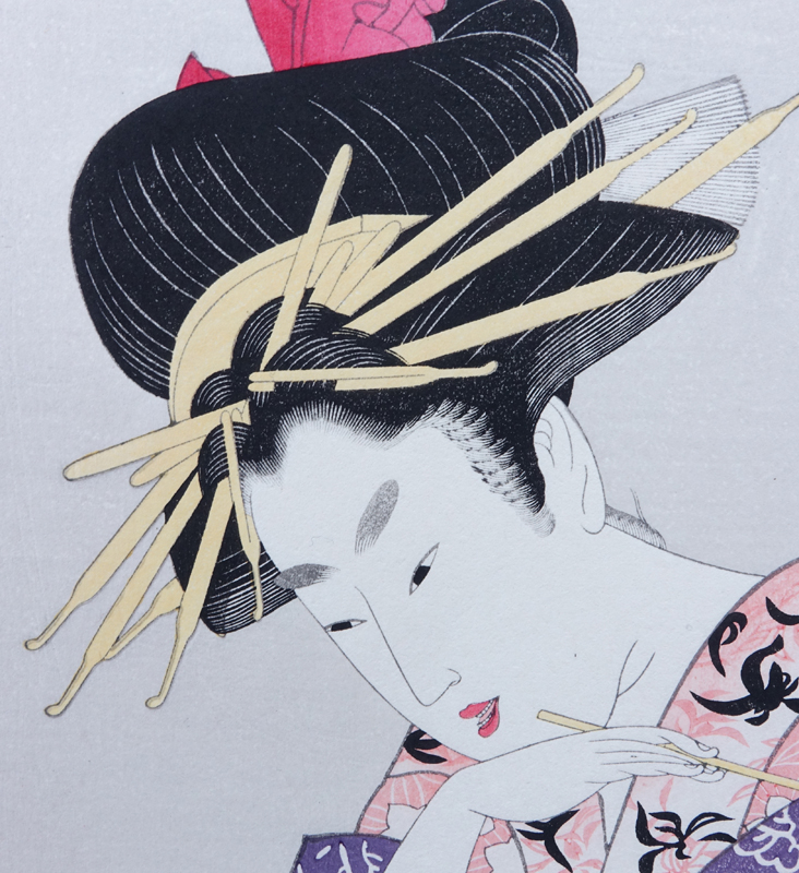 Three (3) Contemporary Japanese Woodblock Prints Two (2) by Utamaro and One (1) by Eishi.