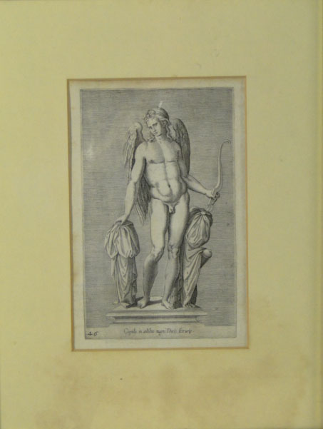 Set of Four (4) Prints of Antique Etchings, All Nude Male Subjects Mounted in Marblelike Frames. 