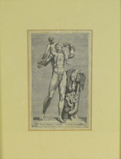 Set of Four (4) Prints of Antique Etchings, All Nude Male Subjects Mounted in Marblelike Frames. 