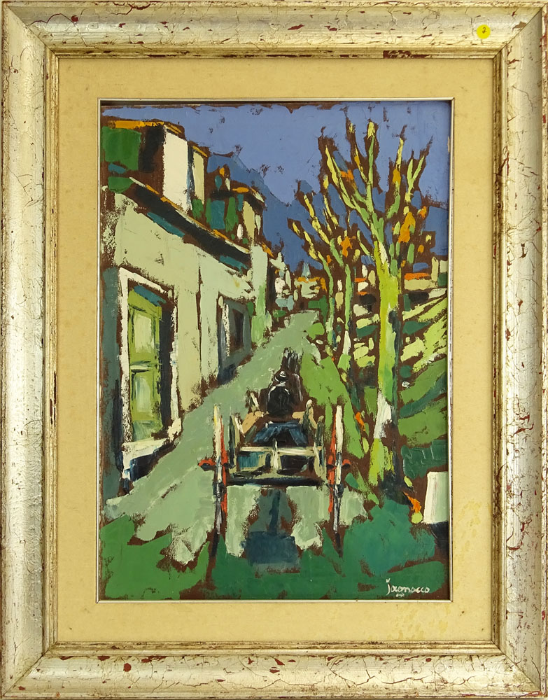 Mid 20th Century Oil Painting bears signature Iagnocco (?). "Cart on Village Road" Signed lower right