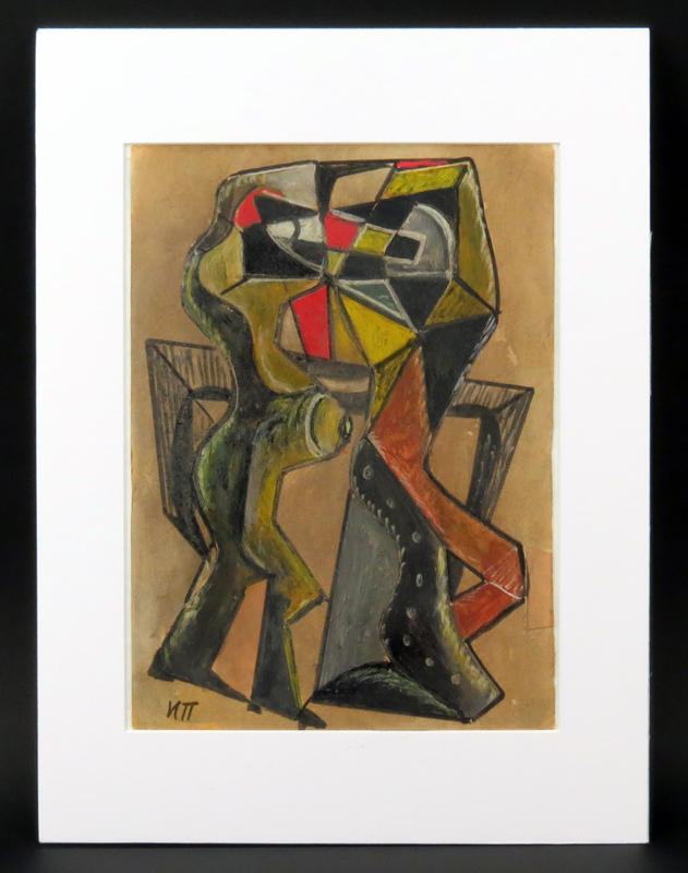 Ivan Puni aka Jean Albert Pougny, Russian/French (1892-1956) Ink/gouache on card "Cubist Figures".