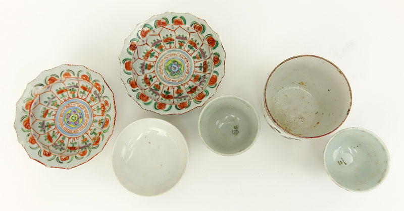 Collection of Six (6) 19th Century Chinese Export Hand Painted Porcelain Table Top Items.