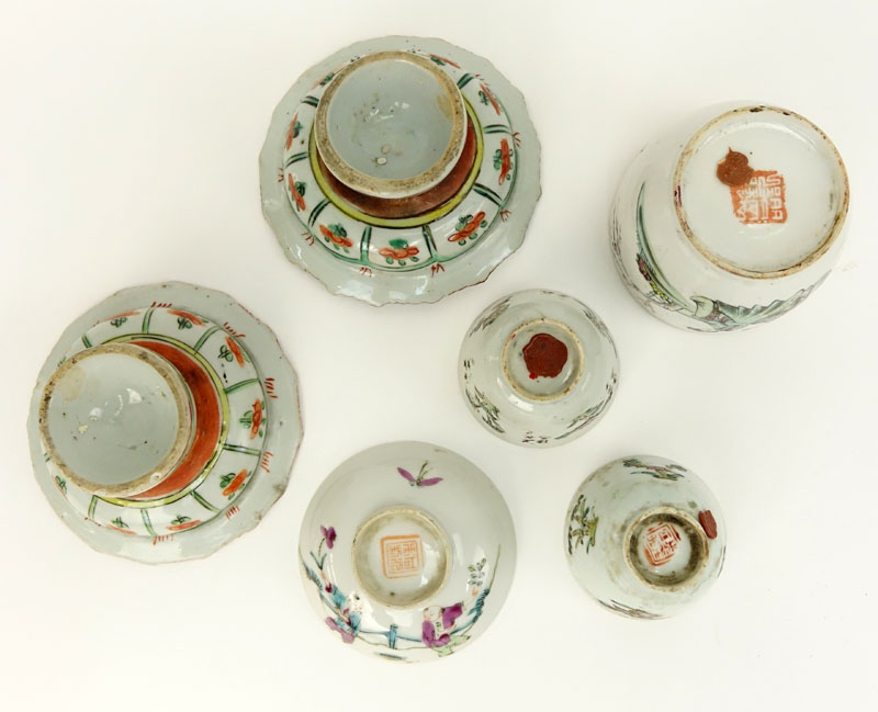 Collection of Six (6) 19th Century Chinese Export Hand Painted Porcelain Table Top Items.