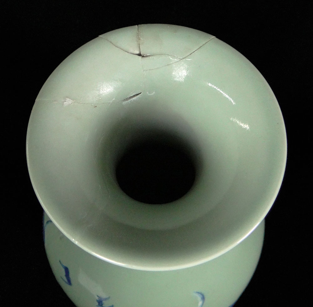 Chinese Blue Decorated Celadon Porcelain Bottle Vase.