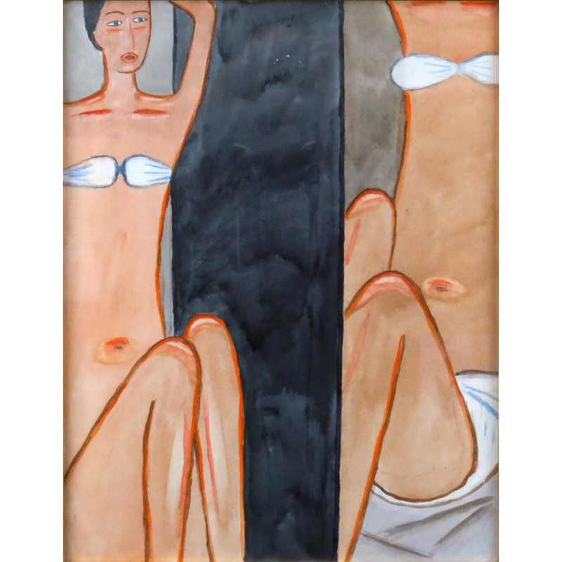 After: Jerzy Nowosielski, Polish (1923-2011) Watercolor on paper "Women In Swimsuits" Unsigned.